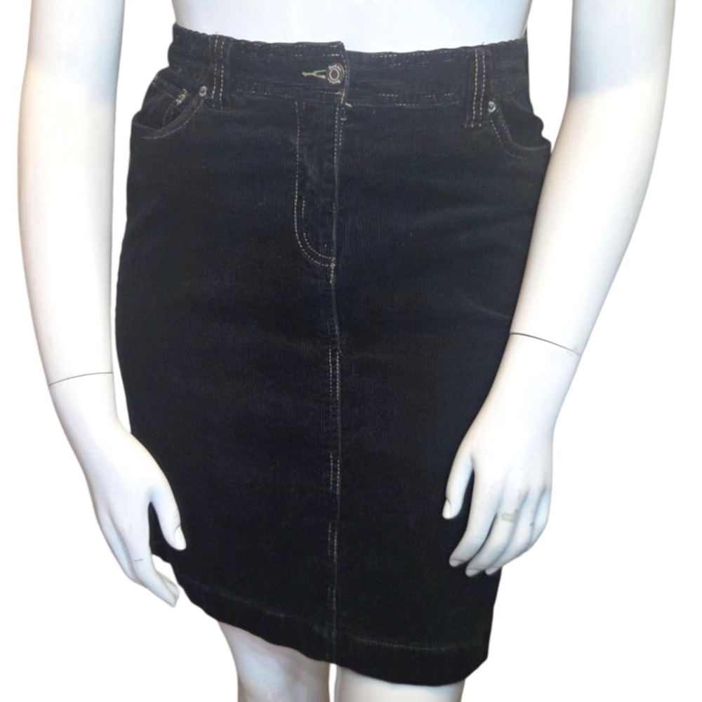 Boden Black Corduroy Skirt, US 8-10 Stretch Cotton Academic Tailored